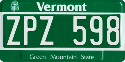VT license plate ZPZ598