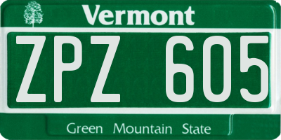 VT license plate ZPZ605