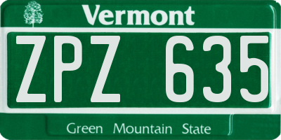 VT license plate ZPZ635