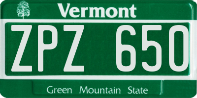 VT license plate ZPZ650