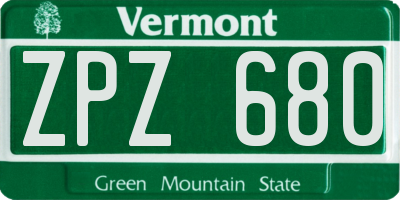VT license plate ZPZ680