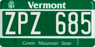 VT license plate ZPZ685
