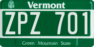 VT license plate ZPZ701