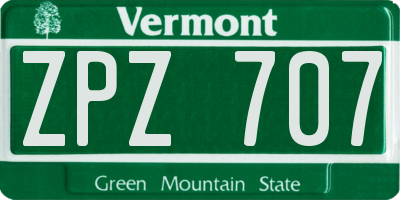 VT license plate ZPZ707