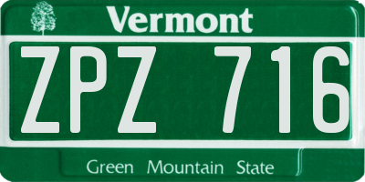 VT license plate ZPZ716
