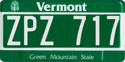 VT license plate ZPZ717
