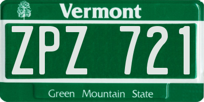 VT license plate ZPZ721