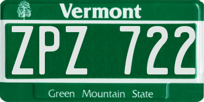 VT license plate ZPZ722