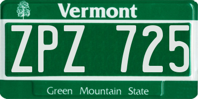 VT license plate ZPZ725