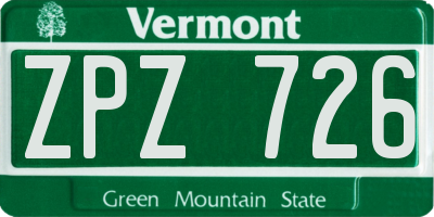 VT license plate ZPZ726