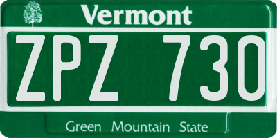 VT license plate ZPZ730