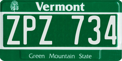 VT license plate ZPZ734