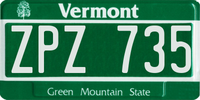 VT license plate ZPZ735