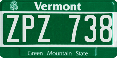 VT license plate ZPZ738
