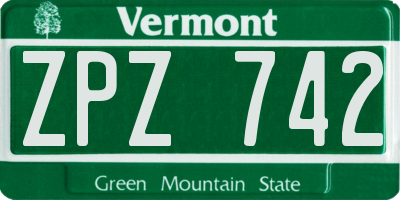 VT license plate ZPZ742