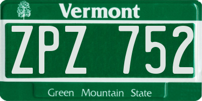 VT license plate ZPZ752
