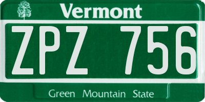 VT license plate ZPZ756