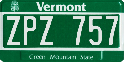 VT license plate ZPZ757