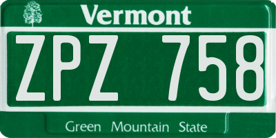 VT license plate ZPZ758