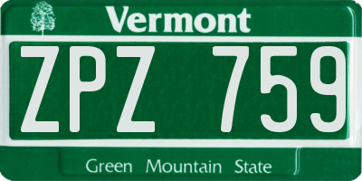 VT license plate ZPZ759