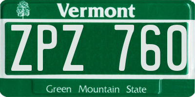 VT license plate ZPZ760