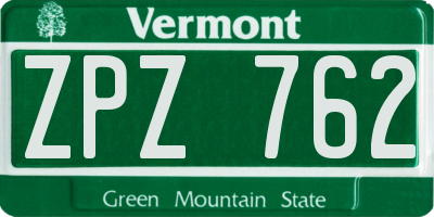 VT license plate ZPZ762