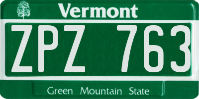 VT license plate ZPZ763