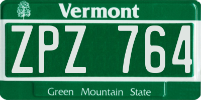 VT license plate ZPZ764
