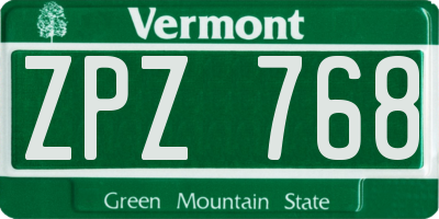 VT license plate ZPZ768