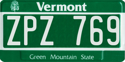VT license plate ZPZ769