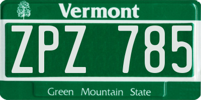 VT license plate ZPZ785