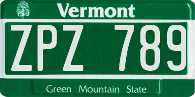 VT license plate ZPZ789
