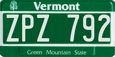 VT license plate ZPZ792