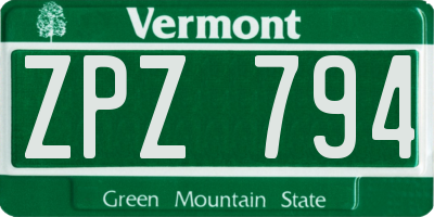 VT license plate ZPZ794