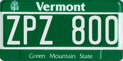 VT license plate ZPZ800
