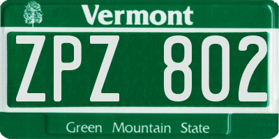 VT license plate ZPZ802