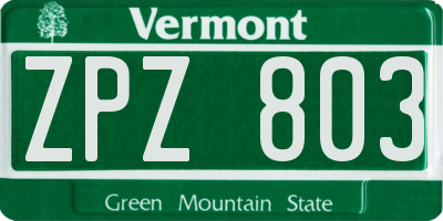 VT license plate ZPZ803