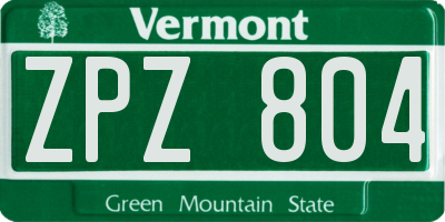 VT license plate ZPZ804
