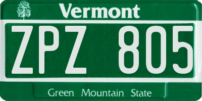 VT license plate ZPZ805