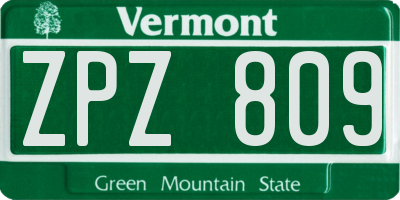 VT license plate ZPZ809