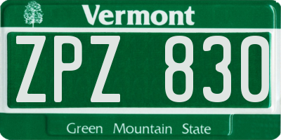 VT license plate ZPZ830