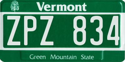 VT license plate ZPZ834
