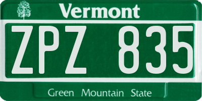 VT license plate ZPZ835