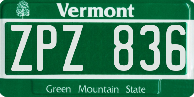 VT license plate ZPZ836