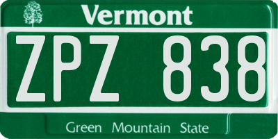 VT license plate ZPZ838