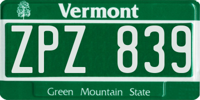 VT license plate ZPZ839