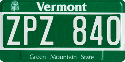 VT license plate ZPZ840