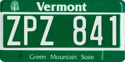 VT license plate ZPZ841