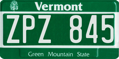 VT license plate ZPZ845