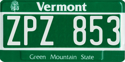 VT license plate ZPZ853